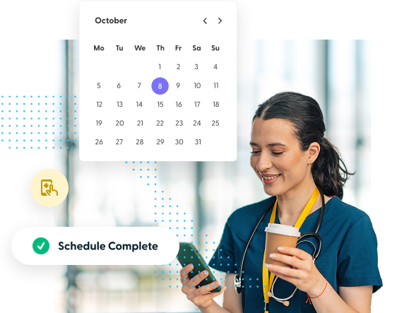 woman on phone checking schedule