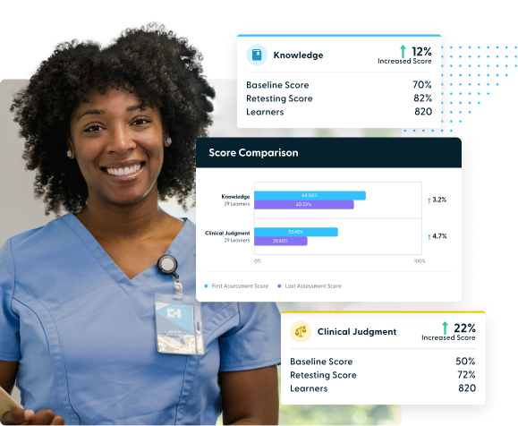 Young women smiling with UI elements around